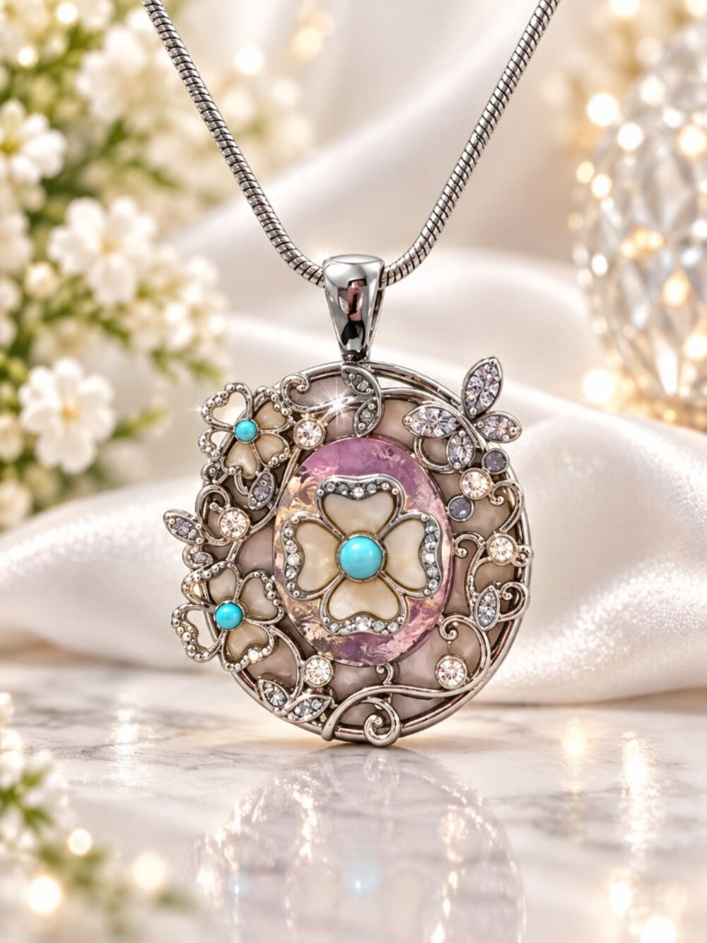 Park Lane "NARNIA" Necklace w/ Austrian Crystals- Silver Tone